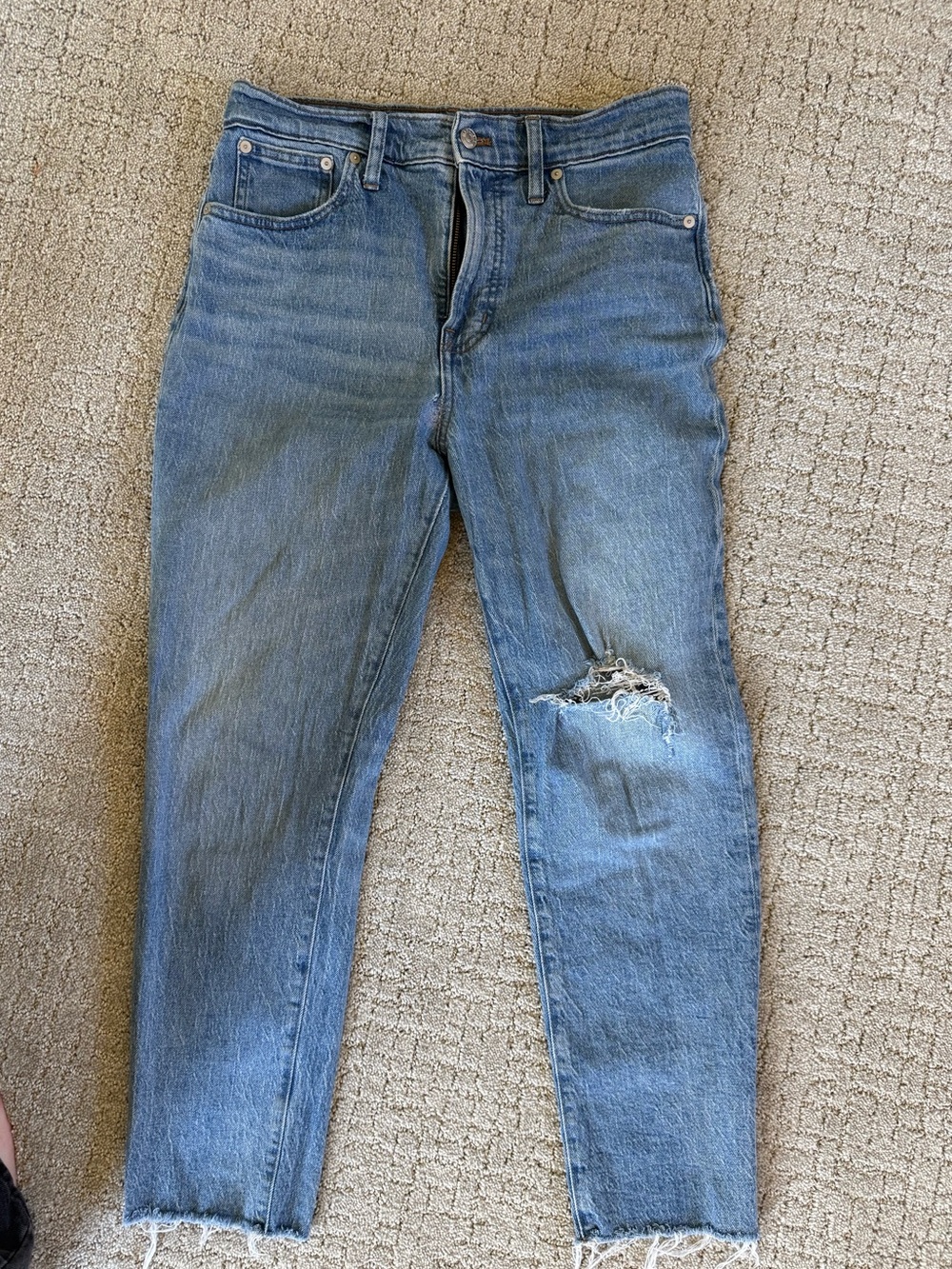 Madewell Light Blue Straight Leg Jeans with Knee Rip